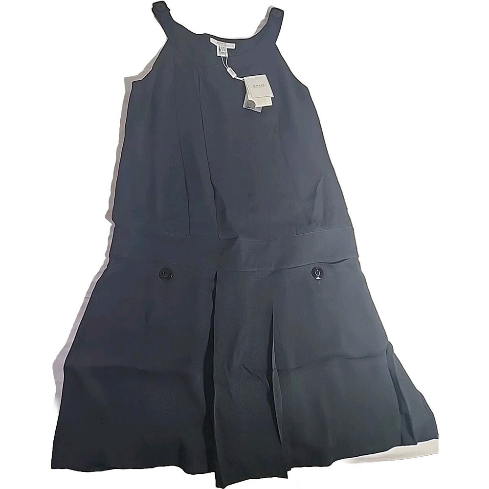 NWT Gant Black  100% Silk Pleated Drop Waist Sleeveless Dress Size‎ 8
